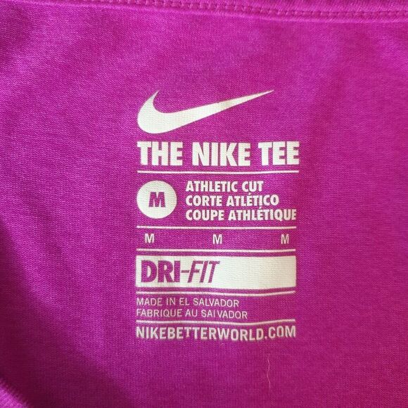 Nike Womens Athletic V-Neck Tee Med Magenta Pink Dri-Fit Run Sporty Athleisure - Picture 5 of 7